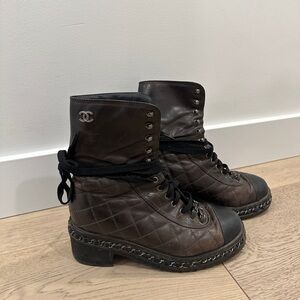 chanel leather combat boots.  incredible sz 36.5